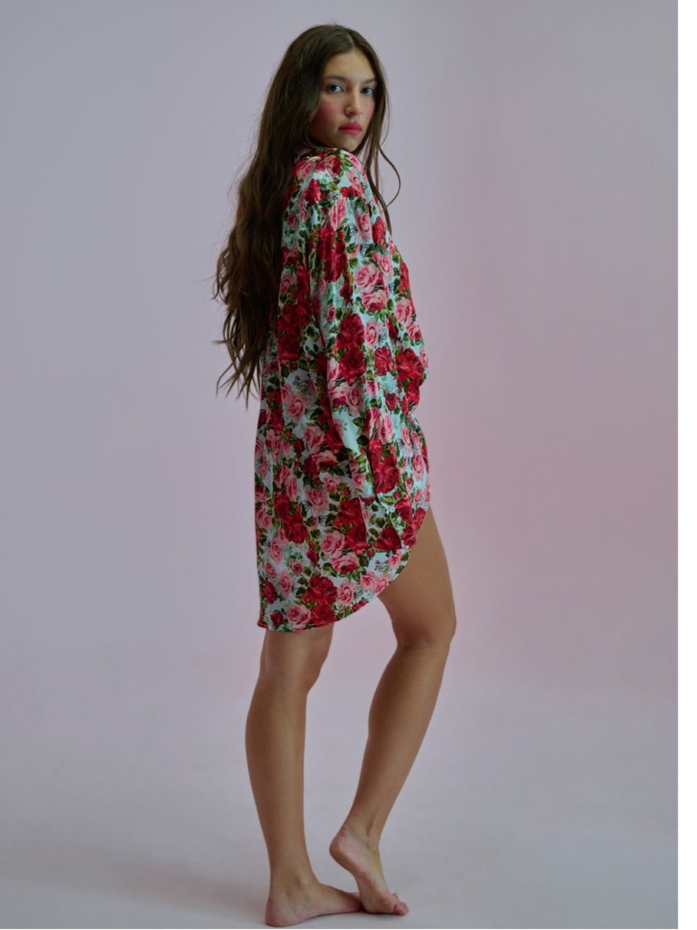 SOLD Selkie Pink and Red Rose Print Blouse
